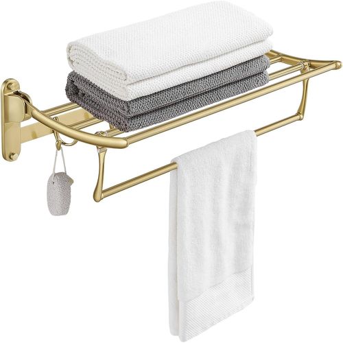 Porte-serviettes Avec Porte-serviettes , Accessoire De Salle De Bain Mural Multifonction 60 Cm, Doré
