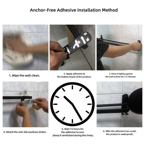 Porte-serviettes Pour Salle De Bain, Cuisine Aluminium 2 Étagères Avec Crochet - 40 Cm Noir