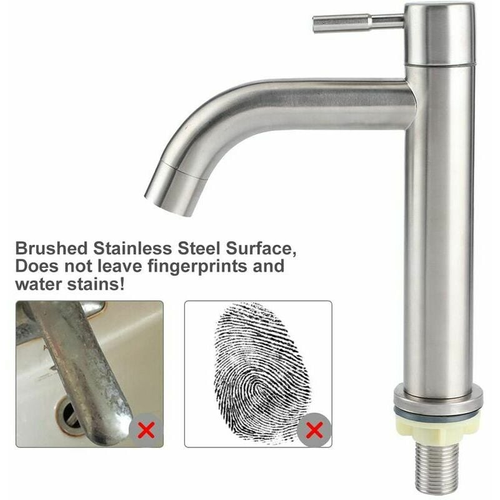 Robinet De Grand Lavabo Monotrou Froid En Acier Inoxydable Brossé G1/2