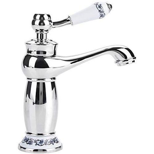 Robinet De Lavabo En Laiton Céramique Porcelaine Noire Et Blanche Col Long Rétro Floral Apporte