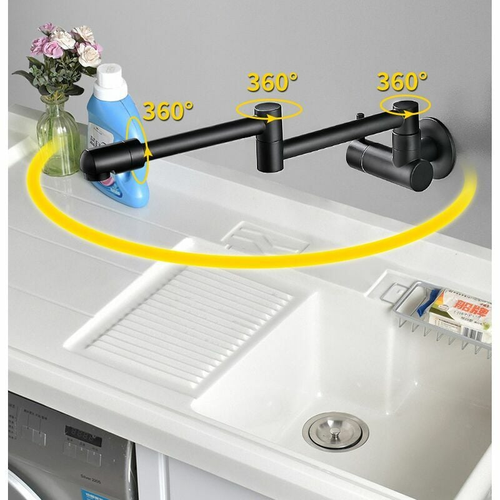 Robinet De Cuisine Encastré Télescopique Pliant Noir, Robinet Mural En Laiton
