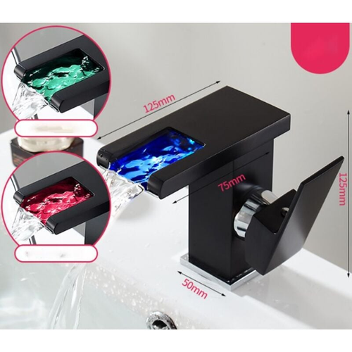 Robinet De Salle De Bain Cascade LED, Noir
