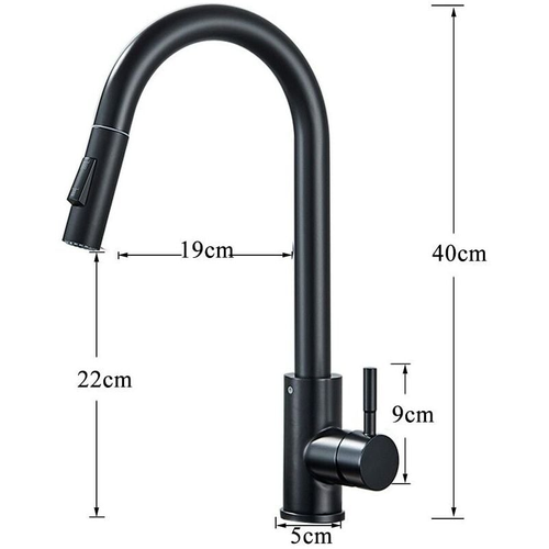 Robinet De Cuisine Noir Avec Douchette Rétractable, Robinet à Ressort Pivotant à 360°