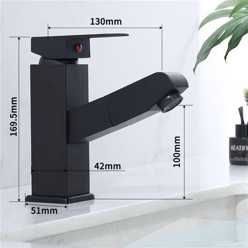 Mitigeur De Lavabo Noir Avec Douchette Extractible Robinet Salle Bain à Levier Mélangeur Monoco