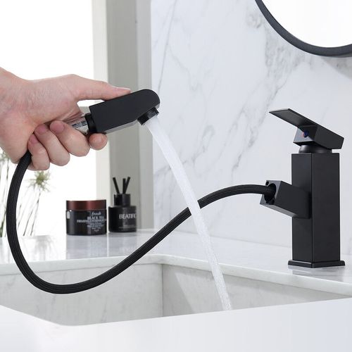 Mitigeur De Lavabo Noir Avec Douchette Extractible Robinet Salle Bain à Levier Mélangeur Monoco
