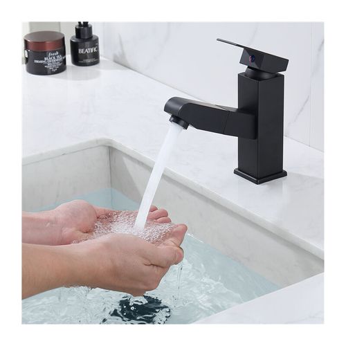 Mitigeur De Lavabo Noir Avec Douchette Extractible Robinet Salle Bain à Levier Mélangeur Monoco