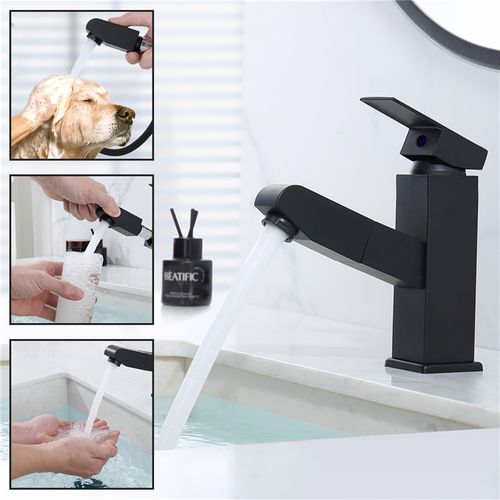 Mitigeur De Lavabo Noir Avec Douchette Extractible Robinet Salle Bain à Levier Mélangeur Monoco