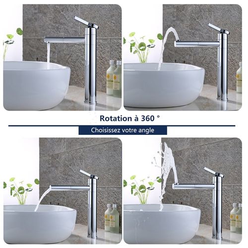 Robinet Salle De Bain Bec Haut Mitigeur Lavabo Pivotant 360° Pour Vasque Robinet