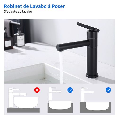 Robinet Salle De Bain Bec Pivotant 360° Mitigeur Lavabo Noir Mitigeur Pour Vasque Robinetterie