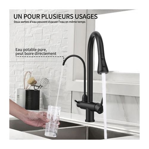 Robinet De Cuisine Avec Douchette Extractible, Robinet De Cuisine En Acier Inoxydable Noir