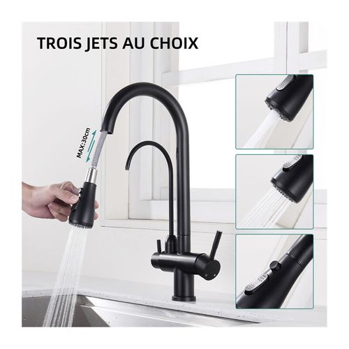 Robinet De Cuisine Avec Douchette Extractible, Robinet De Cuisine En Acier Inoxydable Noir