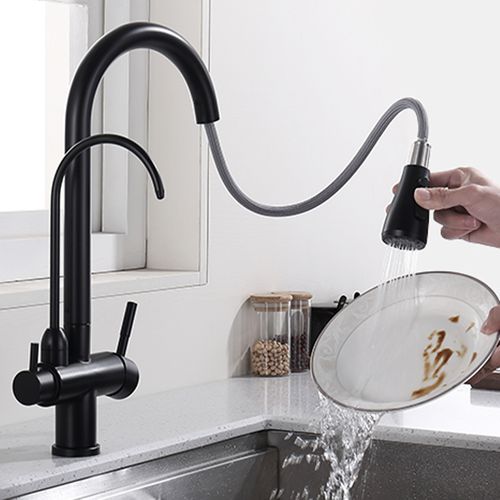 Robinet De Cuisine Avec Douchette Extractible, Robinet De Cuisine En Acier Inoxydable Noir