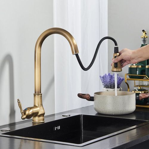 Robinet De Cuisine Rétro Extractible, Évier En Laiton Et Acier Inoxydable 304