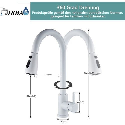 Robinet De Cuisine Avec Douchette Blanche Rétractable, Robinet De Cuisine Rotatif à 360°