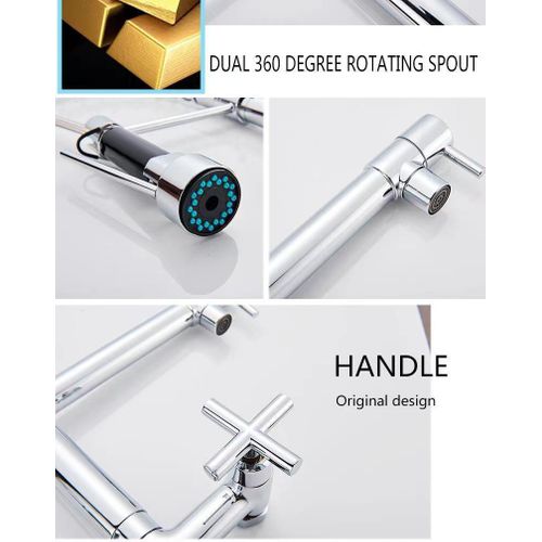 Robinet De Cuisine Mural Encastré Avec Bec Rétractable, Robinet D'évier Rotatif à 360° Avec 3 M