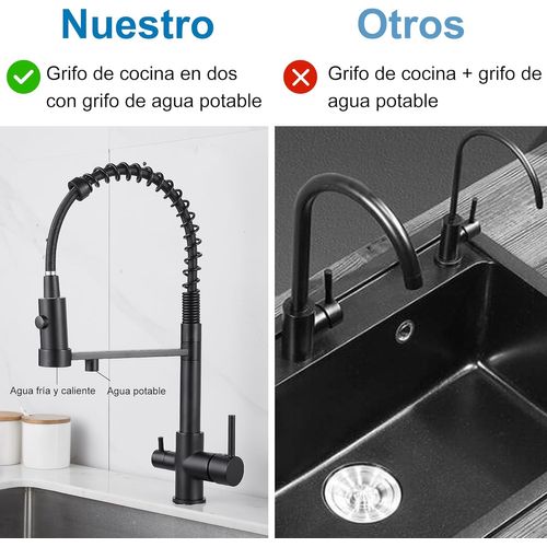 Robinet De Cuisine à Trois Voies, Robinet De Cuisine Extractible, Robinet D'évier En Laiton