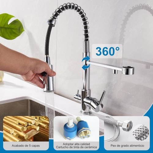 Robinet De Cuisine à Trois Voies, Robinet De Cuisine Extractible, Robinet D'évier En Laiton