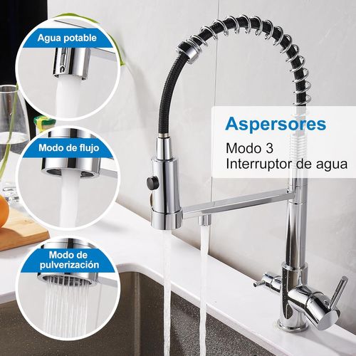 Robinet De Cuisine à Trois Voies, Robinet De Cuisine Extractible, Robinet D'évier En Laiton