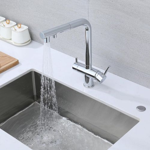 Robinet De Cuisine à Trois Voies Avec Douchette Extractible, Robinet De Cuisine Pivotant à 360°