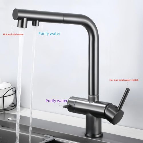 Robinet De Cuisine à Trois Voies Avec Douchette Extractible, Robinet De Cuisine Pivotant à 360°