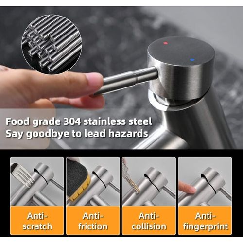 Robinet D'évier De Lavabo, Robinet De Lavabo à Poignée Unique En Acier Inoxydable 304