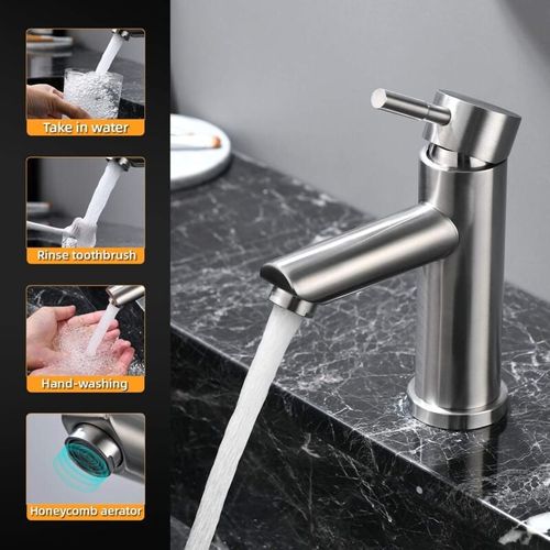 Robinet D'évier De Lavabo, Robinet De Lavabo à Poignée Unique En Acier Inoxydable 304