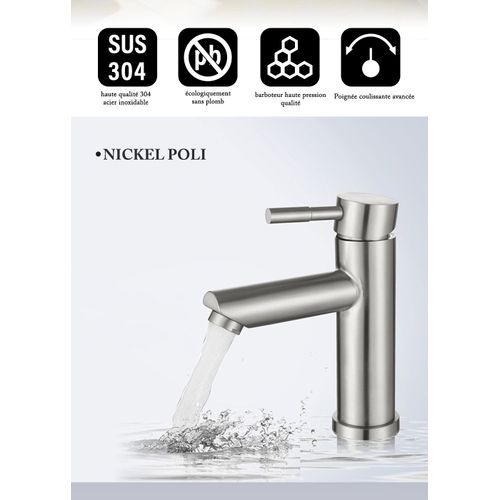 Robinet D'évier De Lavabo, Robinet De Lavabo à Poignée Unique En Acier Inoxydable 304