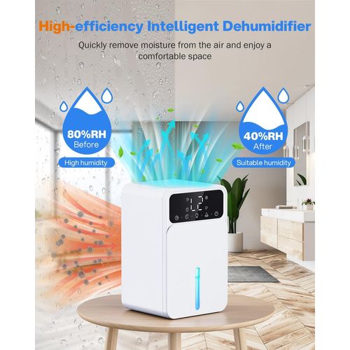 Déshumidificateur D'Air 900 Ml - Silencieux (<33 DB) Avec LED Colorée - Pour Petites Pièces (SdB, Placard)