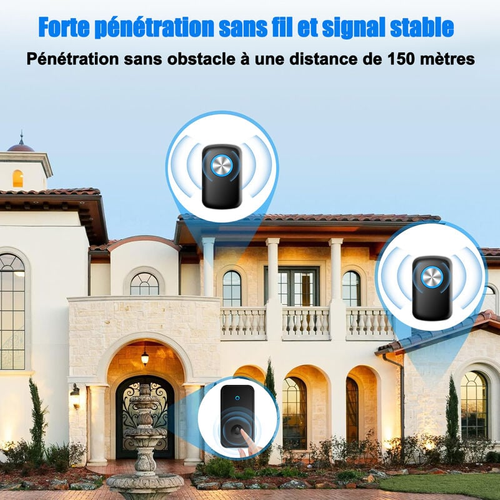 Sonnette Sans Fil, 150 Mètres Sonnette De Porte Étanche Carillon Electronique