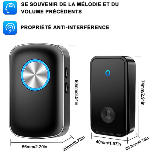 Sonnette Sans Fil, 150 Mètres Sonnette De Porte Étanche Carillon Electronique
