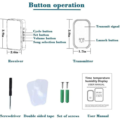 Sonnette Sans Fil, Pas Besoin De Pilesz Ip45 Sonnette De Porte Étanche Kit De Carillon Electron