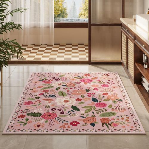 Tapis Antidérapant, Idéal Pour Chambre à Coucher, 60×90cm, Rose