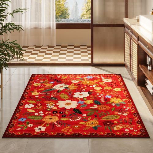 Tapis Antidérapant, Convient Pour Chambre à Coucher, 50×80cm, Rouge