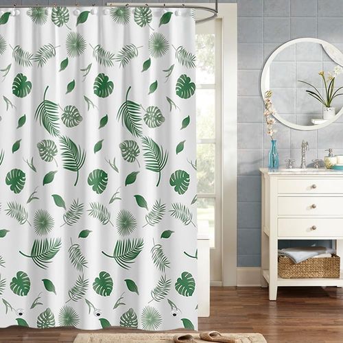 Rideau De Douche Imperméable Pour Salle De Bain (feuilles Vertes, 120×200cm)