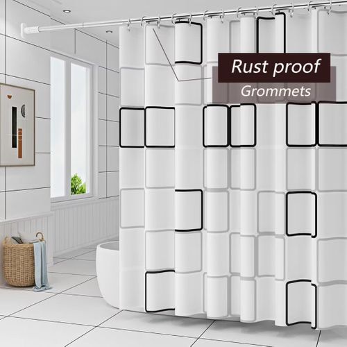 Rideau De Douche Imperméable Pour Salle De Bain (grande Grille Blanches, 80 × 180 Cm)
