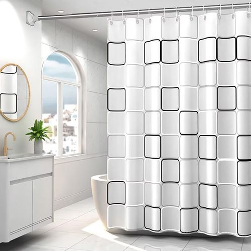 Rideau De Douche Imperméable Pour Salle De Bain (grande Grille Blanche, 120 × 180 Cm)