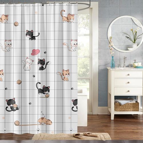 Rideau De Douche Imperméable Pour Salle De Bain (chat Coquin, 100 × 200 Cm)