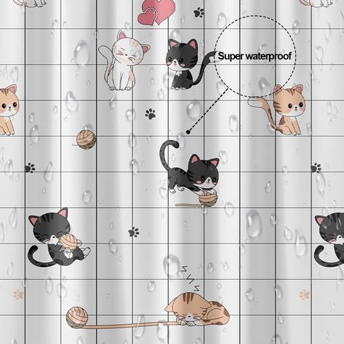 Rideau De Douche Imperméable Pour Salle De Bain (chat Coquin, 120 × 180 Cm)