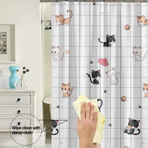 Rideau De Douche Imperméable Pour Salle De Bain (chat Coquin, 180 × 200 Cm)
