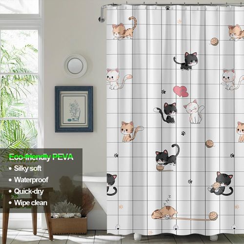 Rideau De Douche Imperméable Pour Salle De Bain (chat Coquin, 180 × 200 Cm)