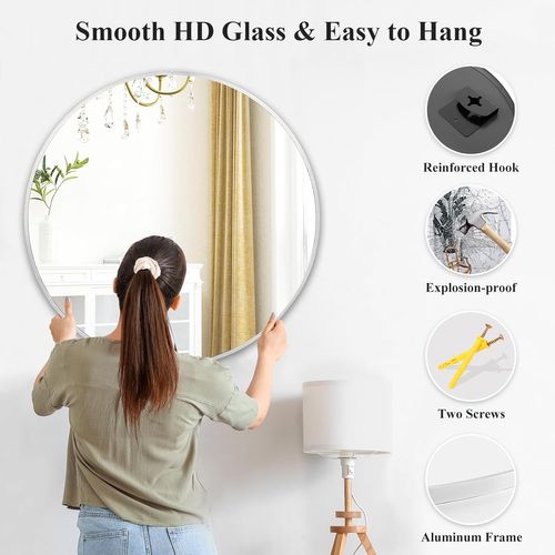 Miroir De Salle De Bain Rond Argenté, 40×40cm