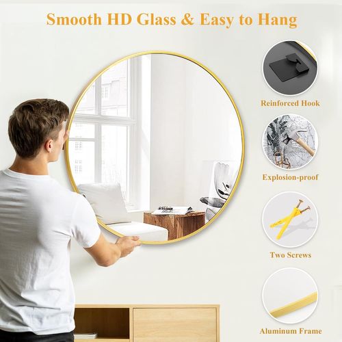 Miroir De Salle De Bain Rond Doré, 30×30cm