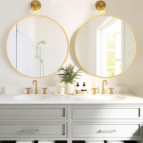 Miroir De Salle De Bain Rond Doré, 50×50cm
