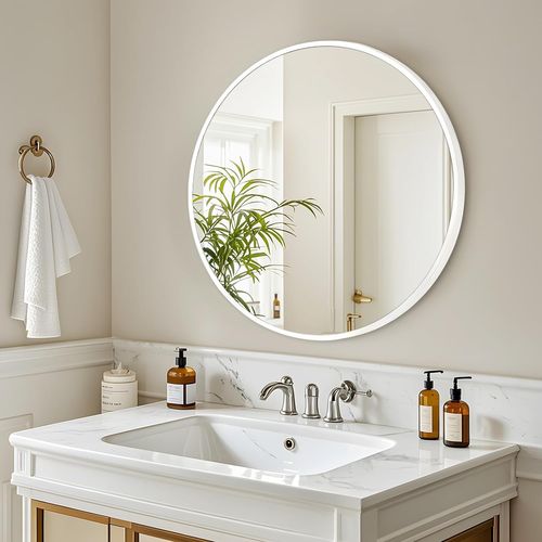 Miroir De Salle De Bain Rond Blanc, 50×50cm