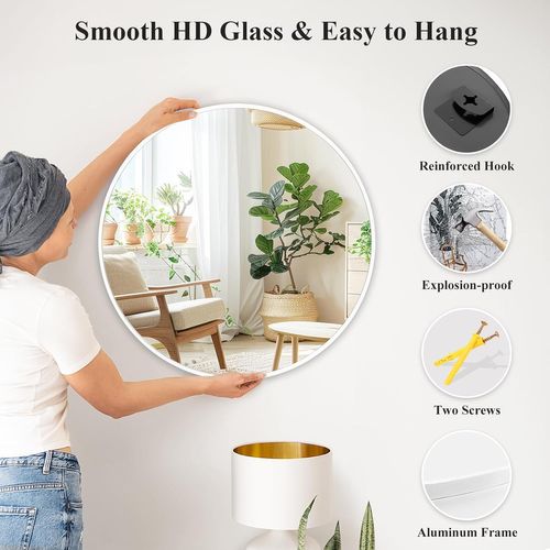 Miroir De Salle De Bain Rond Blanc, 60×60cm