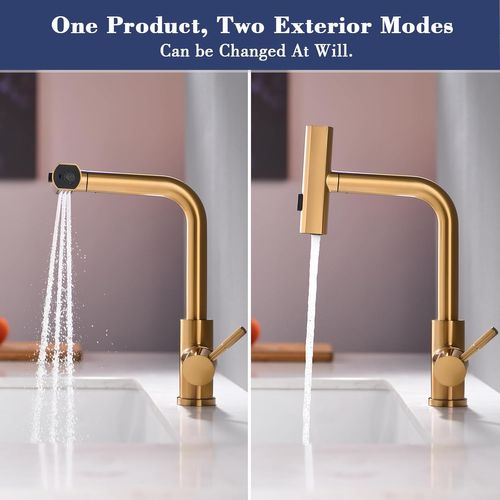 Robinet De Cuisine Pivotant à 360° Et Extractible - Or Brossé