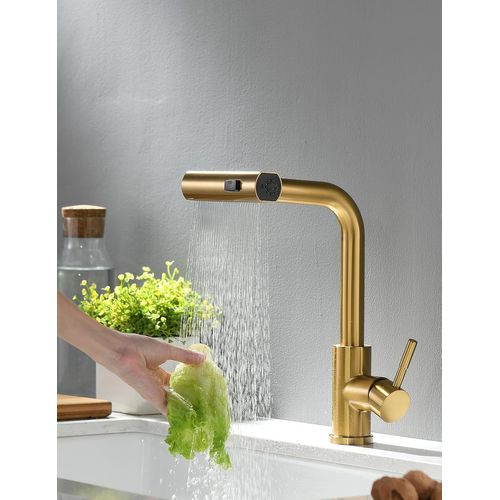 Robinet De Cuisine Pivotant à 360° Et Extractible - Or Brossé