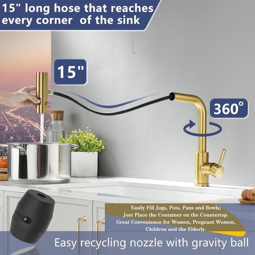 Robinet De Cuisine Pivotant à 360° Et Extractible - Or Brossé