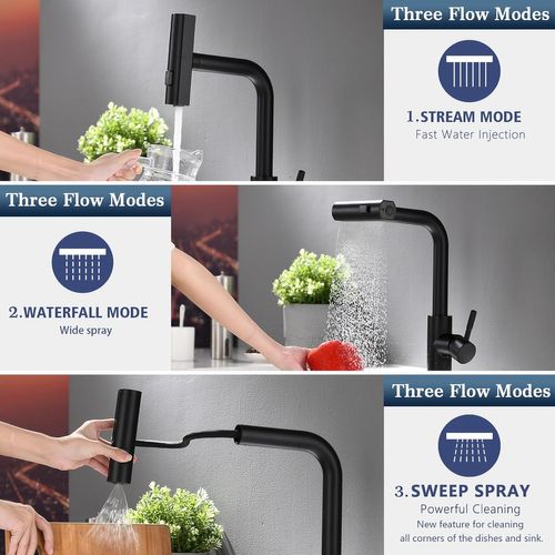 Robinet De Cuisine Pivotant à 360° Et Extractible  - Noir