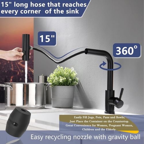 Robinet De Cuisine Pivotant à 360° Et Extractible  - Noir